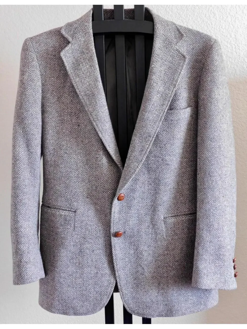 Levi Strauss & Co 100% Pure Wool Blazer Sport Coat Gray Herringbone Size 40R